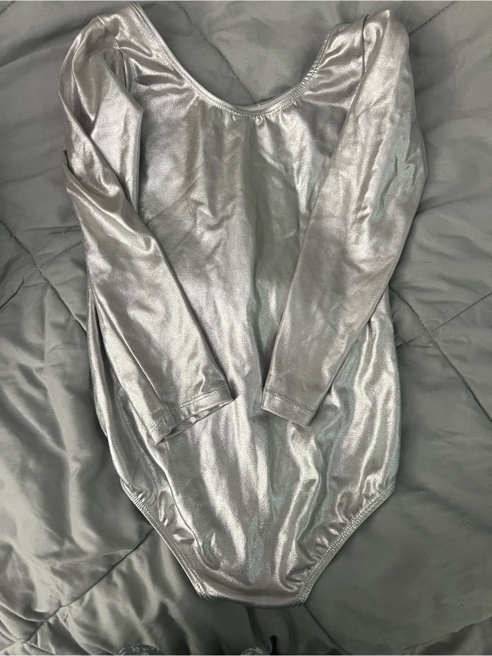 Metallic Silver Long-Sleeve Leotard